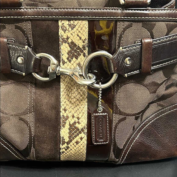 Vintage Coach Hampton Signature Carryall Bag Shoulder Purse Brown/Cream Snake. - Picture 2 of 15